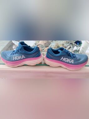 Hoka Women's Blue and Pink Cushion Running Sneakers
